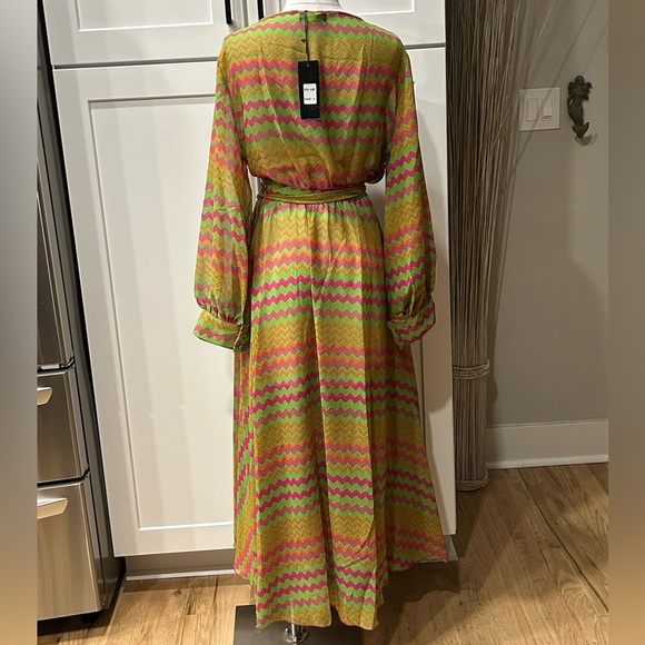 NWT Colors Of India Long Sleeve Multicolor Lined Maxi Dress, w/Elastic Waist - Picture 3 of 3